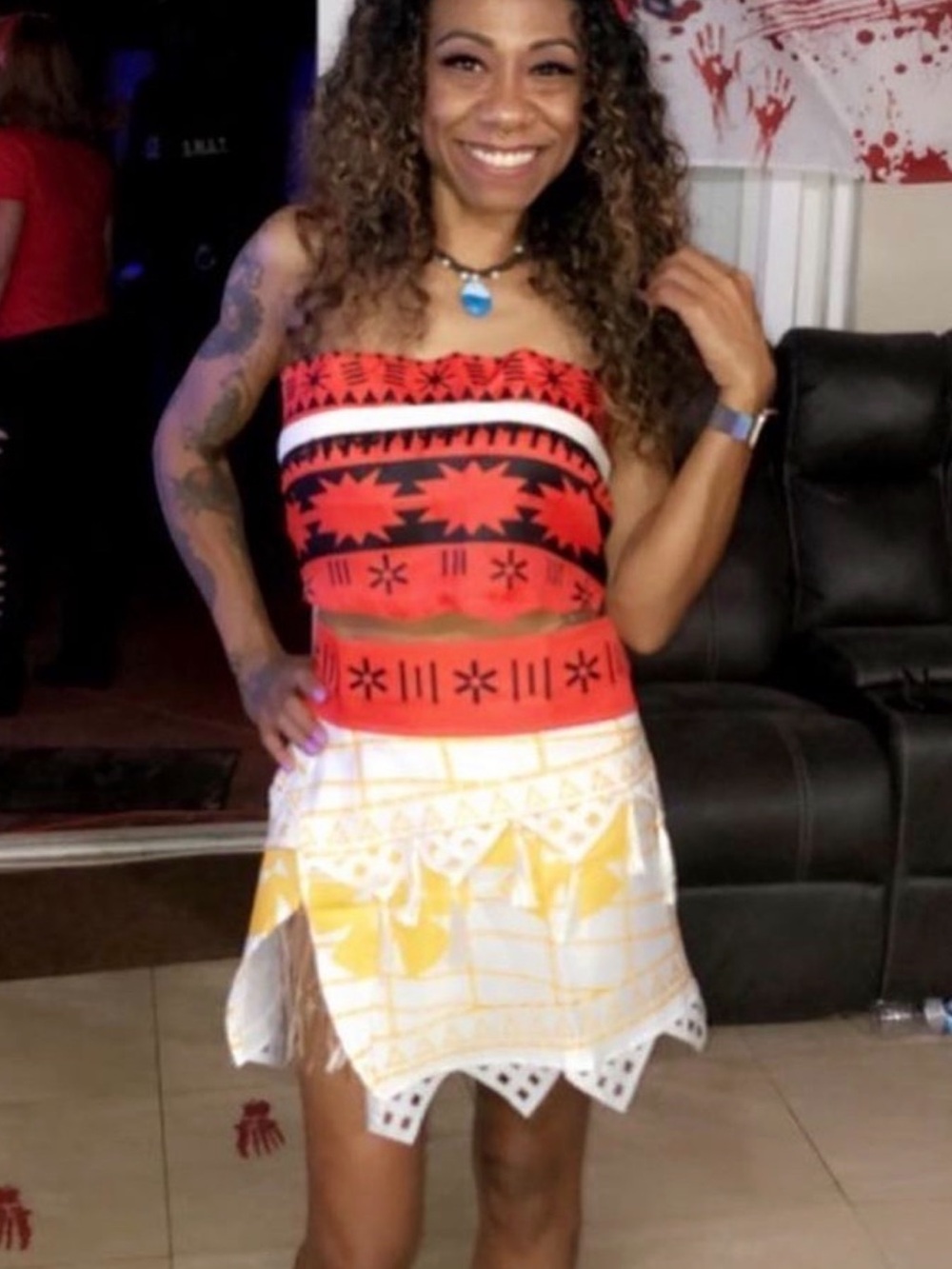 Red and Yellow Tribal Print Two-Piece Skirt Set
